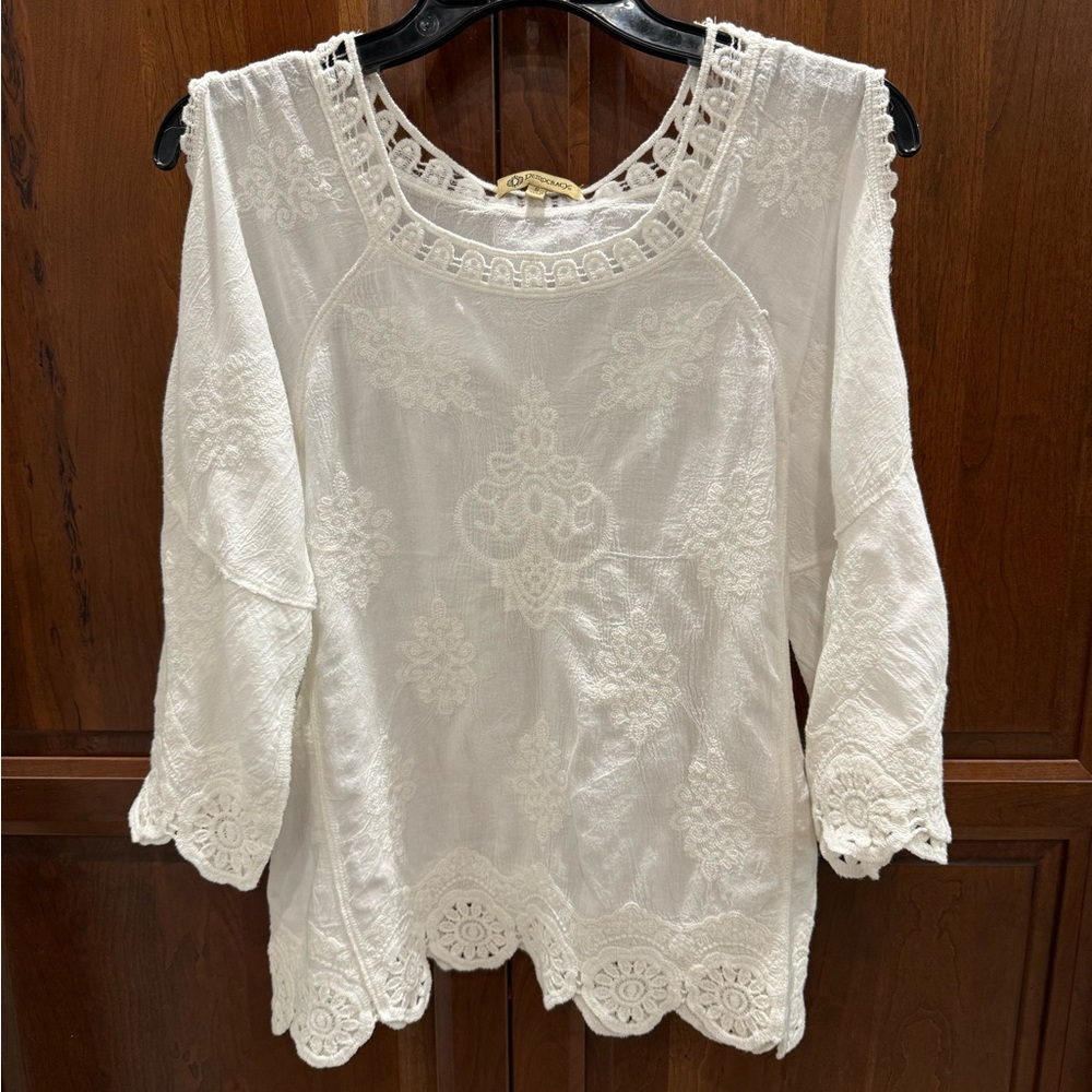 Democracy Elegant White Lace trim Women's Top